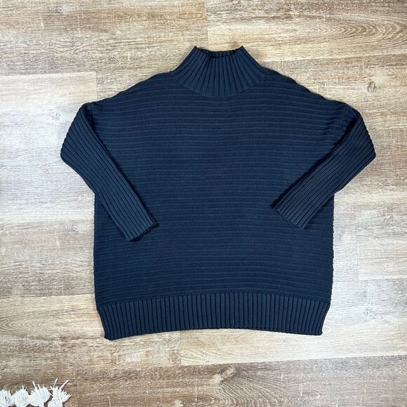 French Connection Mozart Ribbed High Neck Sweater Black Knit Drop Shoulders - Picture 1 of 6